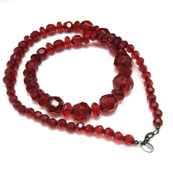 Claire's Red Beaded Necklace, 27 Inches, Largest Bead 16mm, Acrylic Red Beads - Picture 7 of 7